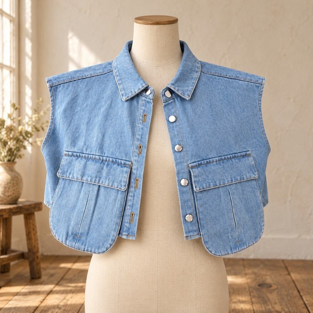 Light Wash Cropped Denim Vest Medium
